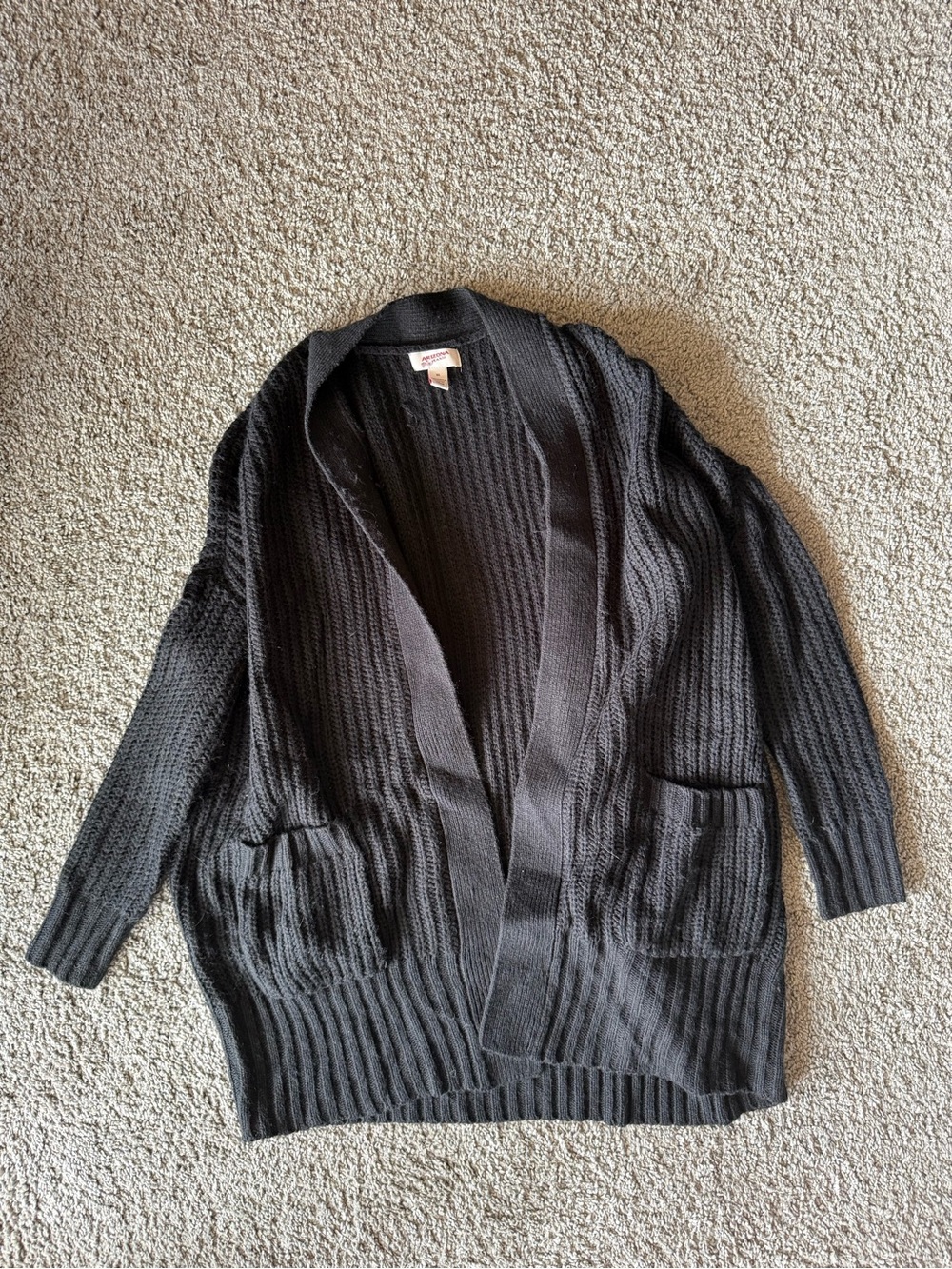 Arizona Jean Company Black Waffle Knit Open-Front Cardigan